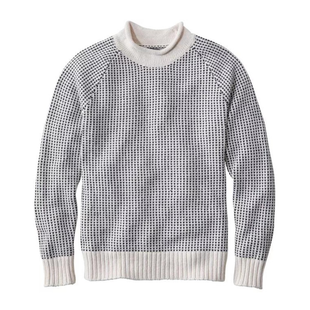LL Bean Signature Organic Cotton Rollneck Sweater Mens Cream Navy Birdseye Knit - Picture 2 of 12